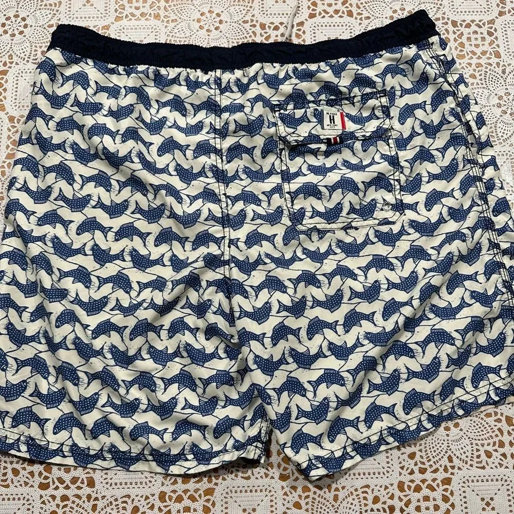 Tommy Hilfiger Blue & White Koi Patterned Swim Trunks